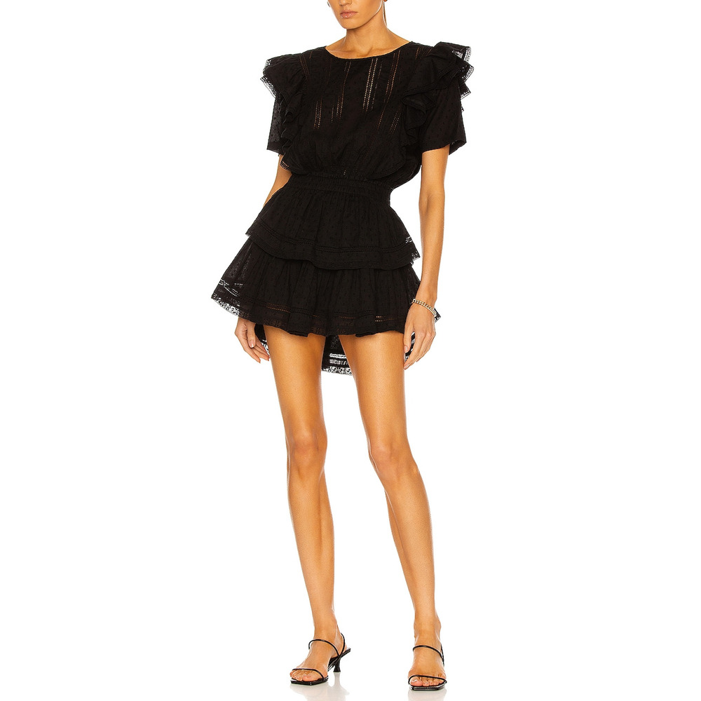 LoveShackFancy Black Ruffled Tiered Mini Dress